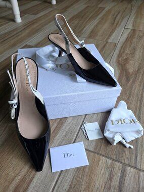 Dior J'Adior Black Patent Leather Slingback Shoes Eur. 40.5